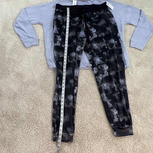 THREE DOTS Pajama Set Womans L Purple Gray Black knit Velour Lounge Stretch NWT - Picture 10 of 14